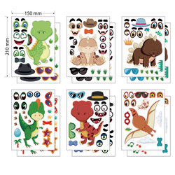 NAKLEJKI DINOZAURY ZESTAW 12x arkusz NAKLEJEK oczy okulary dla dzieci 240sz