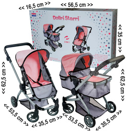 WÓZEK GONDOLA DLA LALEK LALKI GŁĘBOKI SPACEROWY ZABAWKA 2W1 DUŻE KÓŁKA