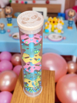 GRZECHOTKA DESZCZOWNICA TUBA Z KULKAMI MARAKAS DREWNIANA ZABAWKA MUZYCZNA