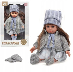 LALKA SŁODKA MAJA Z SZALIKIEM SPÓDNICZKA W KRATĘ ZABAWKA DLA DZIEWCZYNKI