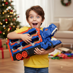 Ciężarówka Dinozaur 3w1 Tor Wyścigowy Wyrzutnia Autek Schowek 6 Resoraków