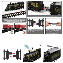 KOLEJKA ELEKTRYCZNA PAROWÓZ CIUCHCIA Z TORAMI 2 WAGONY DYM DŹWIĘKI ZABAWKA