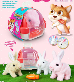 ZAJĄCZEK KRÓLICZEK z domkiem i z marchewką do karmienia Chodzi z dźwiękami