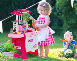 KUCHNIA RÓŻÓWA DLA DZIECI PIEKARNIK ZLEW AKCESORIA ŚWIECI DŹWIĘK GOTOWANIA