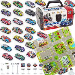 ZESTAW AUTEK z napędem W WALIZCE KUFEREK AUT Metalowe RESORAKI ZNAKI i MATA