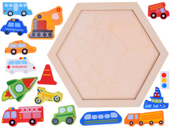 Układanka Puzzle drewniane Pojazdy  straż pożarna statek 16ele ZA4760