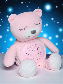 PLUSZOWY MIŚ USYPIACZ PROJEKTOR GWIAZD MUZYCZNA LAMPKA NOCNA I MELODIE RÓŻ