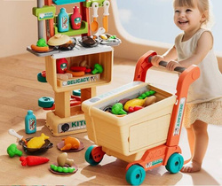 KUCHNIA GARNKI WÓZEK NA ZAKUPY DLA DZIECI ZESTAW DO ZABAWY W KUCHNIE SKLEP