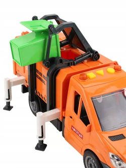 AUTO ŚMIECIARKA CIĘŻARÓWKA Z PODNOSZONYM ŚMIETNIKIEM 2x kosze DRZWI Św/Dźw