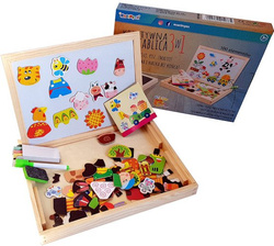 TABLICA DLA DZIECI MAGNETYCZNA KREDOWA 3w1 UKŁADANKA DREWNIANA PUZZLE FARMA