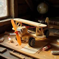 DREWNIANY SAMOLOT MODEL DO SKŁADANIA NA BATERIE SILNIK ZABAWKA DLA DZIECI