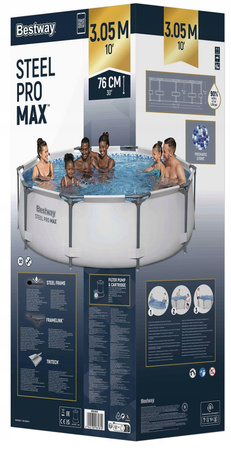 BASEN OGRODOWY STELAŻOWY Z POMPA Bestway 305 x 76 ZESTAW Z POKRYWA MAX 22w1