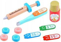 DREWNIANY ZESTAW LEKARSKI DLA DZIECI ZABAWKA MAŁY LEKARZ DENTYSTA Z WALIZKA