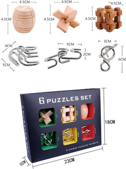 Zestaw łamigłówek 6 szt układanki klocki puzzle 3D logiczne dla dzieci