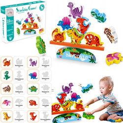 SPADAJĄCE DINUSIE GRA UKŁADANKA DINOZAURY MONTESSORI ZRĘCZNOŚCIOWA RODZINNA