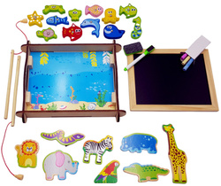 Drewniana TABLICA DWUSTRONNA i Gra Łowienie Rybek