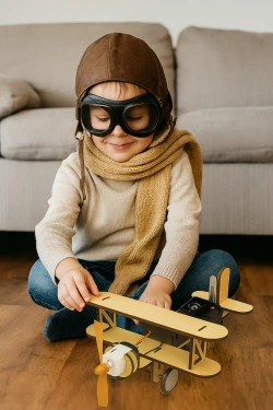 DREWNIANY SAMOLOT MODEL DO SKŁADANIA NA BATERIE SILNIK ZABAWKA DLA DZIECI