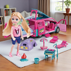 WAKACYJNY KAMPER MARZEŃ Z LALKA DOMEK LALEK BASEN AUTO ZABAWKA DZIEWCZYNKI