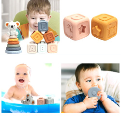 KLOCKI SENSORYCZNE GRYZAKI WIEŻA KOSTKA DO UKŁADANIA Z MIŚ MIĘKKIE GUMOWE