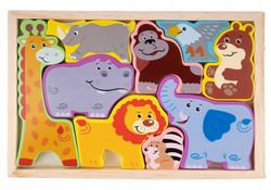 DREWNIANE PUZZLE UKŁADANKA ZWIERZETA ZWIERZĄTKA LEW SŁOŃ ZOO DLA DZIECI