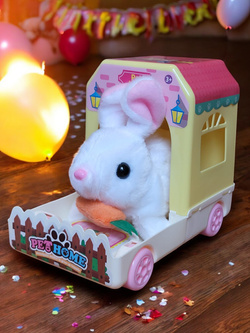 CHODZĄCY KRÓLIK ZAJĄCZEK W DOMKU PET HOME CHODZI RUSZA USZAMI I PYSZCZKIEM