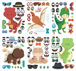 NAKLEJKI DINOZAURY ZESTAW 12x arkusz NAKLEJEK oczy okulary dla dzieci 240sz