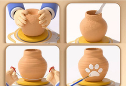 KREATYWNY ZESTAW KOŁO GARNCARSKIE FARBKI CERAMIKA GLINA DLA DZIECI