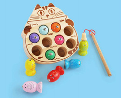 Drewniane Gra Łowienie Rybek KOTEK Klocki MAGNESY