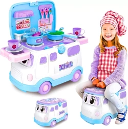 JEŹDZIK ZESTAW 3W1 ZABAWKA AUTO KUCHNIA I GARNKI NA PREZENT DLA DZIECI