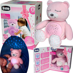 PLUSZOWY MIŚ USYPIACZ PROJEKTOR GWIAZD MUZYCZNA LAMPKA NOCNA I MELODIE RÓŻ