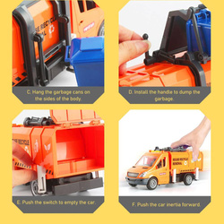 AUTO ŚMIECIARKA CIĘŻARÓWKA Z PODNOSZONYM ŚMIETNIKIEM 2x kosze DRZWI Św/Dźw