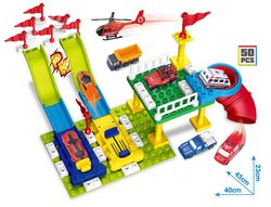 Klocki konstrukcyjne ZESTAW TOR PARKING WYRZUTNIA DLA AUTA +4 AUTKA