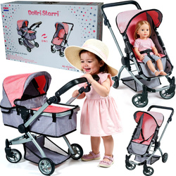 WÓZEK GONDOLA DLA LALEK LALKI GŁĘBOKI SPACEROWY ZABAWKA 2W1 DUŻE KÓŁKA