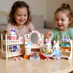 KRÓLIK FIGURKA ZESTAW SYPIALNIA Z MEBELKAMI UBRANKA PREZENT DLA DZIEWCZYNKI