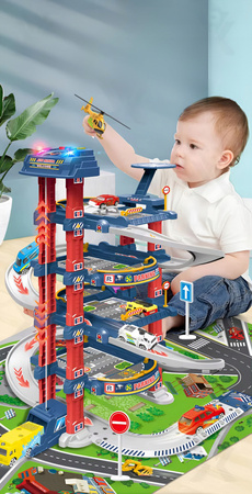 PARKING GARAŻ SAMOCHODOWY ZABAWKA Z WINDA ELEKTRYCZNA ZJEŻDŻALNIA DLA AUTEK