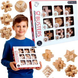 Zestaw 9 Łamigłówek Drewnianych IQ Busters Kostka Zagadki Logiczne Klocki