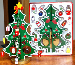 Drewniana CHOINKA i BOMBKI na Choinkę ZESTAW OZDOBY ŚWIĄTECZNE z drewna