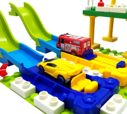 Klocki konstrukcyjne ZESTAW TOR PARKING WYRZUTNIA DLA AUTA +4 AUTKA