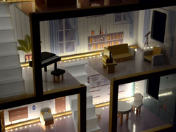 Drewniany domek dla LALEK z meblami STYL Boho +LED