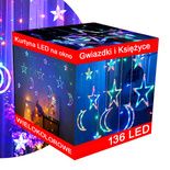 KURTYNA ŚWIETLNA LED Lampki GWIAZDKI Święta Choinkowe Na Okno