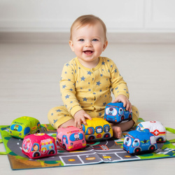 ZESTAW MIĘKKICH AUTEK I MATA EDUKACYJNA DLA NAJMŁODSZYCH TORBA MIĘKKIE AUTA