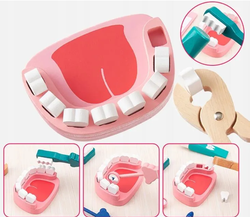 DREWNIANY ZESTAW LEKARSKI DLA DZIECI ZABAWKA MAŁY LEKARZ DENTYSTA Z WALIZKA