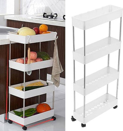 PÓŁKA ŁAZIENKOWA KUCHENNA SZAFKA NA KÓŁKACH REGAŁ 4 POZIOMOWY Z HACZYKAMI