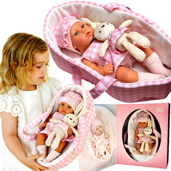 LALKA BOBAS NIEMOWLAK W SUKIENCE NOSIDEŁKU Z MASKOTKA KRÓLIK NA PREZENT