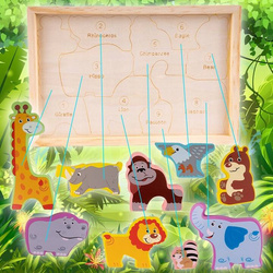 DREWNIANE PUZZLE UKŁADANKA ZWIERZETA ZWIERZĄTKA LEW SŁOŃ ZOO DLA DZIECI