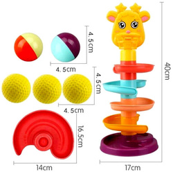 WIEŻA Z PIŁECZKAMI Tor dla piłeczek ZJEŻDŻALNIA kulek +KOSZ grzechotki