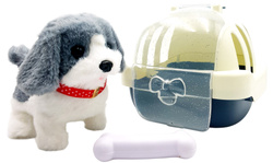 CHODZĄCY PIESEK Z DOMKIEM I KOŚCIĄ DO KARMIENIA SZCZEKAJĄCY INTERAKTYWNY