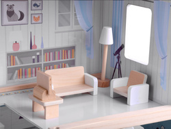 Drewniany domek dla LALEK z meblami STYL Boho +LED