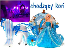 LALKA z KAROCA Kareta CHODZACY KON KARETA DYNIA XXL KONIEM dla LALKI DZIECI