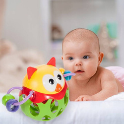 MIEKKA PIŁKA GRZECHOTKA SENSORYCZNA GUMOWA SÓWKA GRYZAK DLA DZIECI